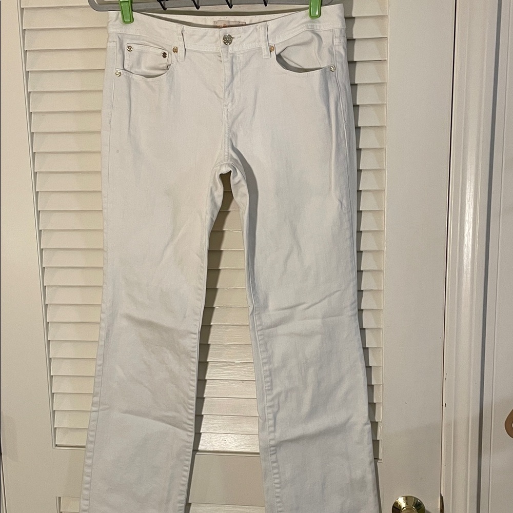 Tory Burch Women's Classic White Boot Cut Gold Tone Hardware Jeans